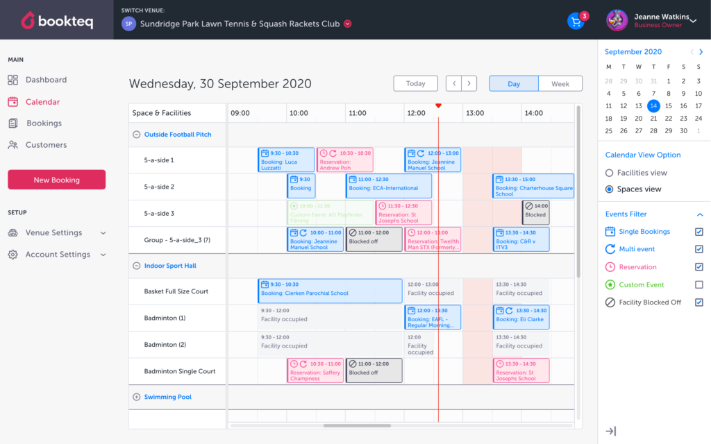 Screenshot of the calendar on Bookteq booking software