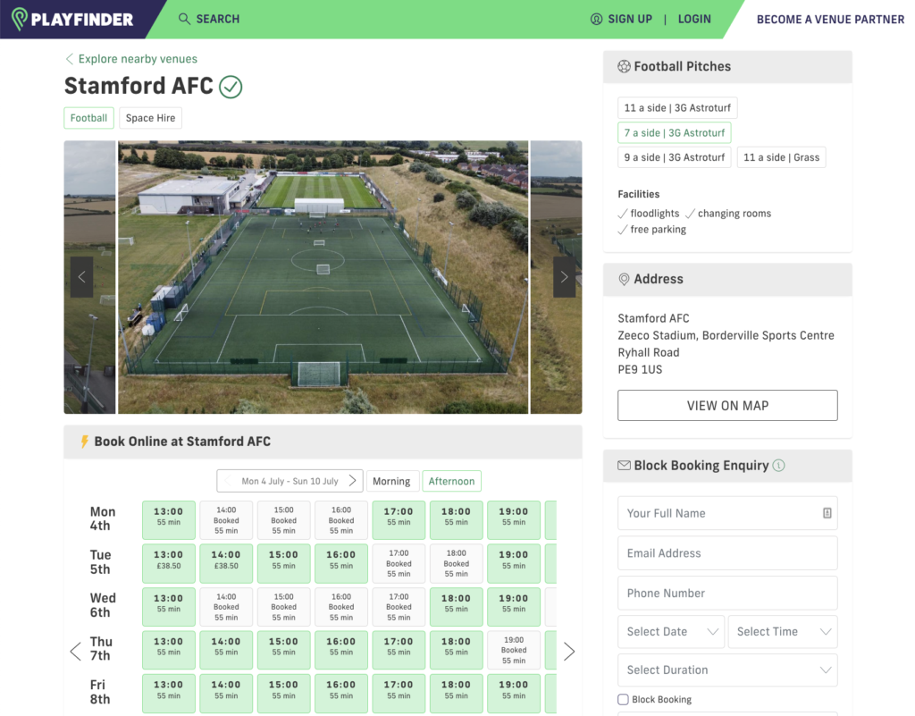 Stamford AFC Playfinder listing