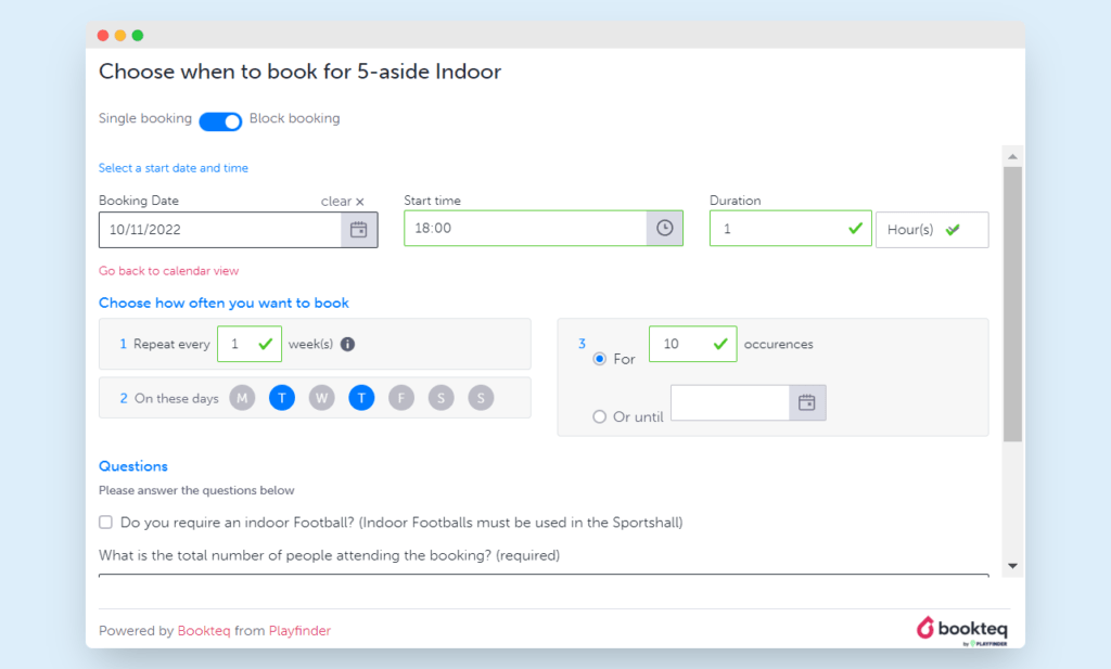 Online Block Booking widget