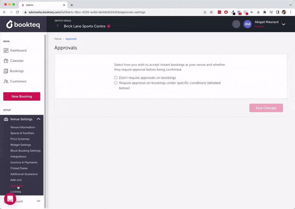 GIF showing how the Approvals feature works on the Bookteq software