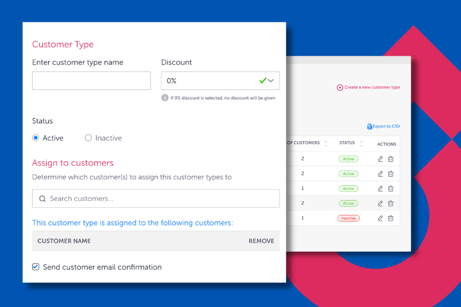 Screenshots of the Customer Types feature on Bookteq booking software