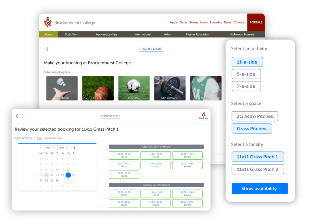 Online software widget for booking a football pitch