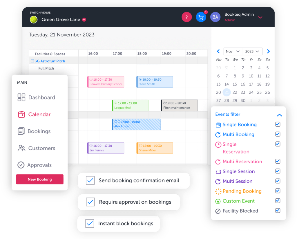 Bookteq court booking software used to manage sport court bookings