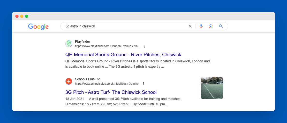 Quintin Hogg Memorial Sports Ground ranking 1st on Google search results page