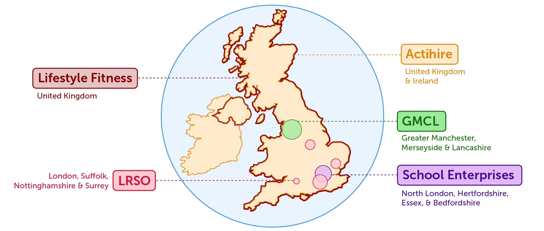 Locations of our school letting partners in the UK and Ireland