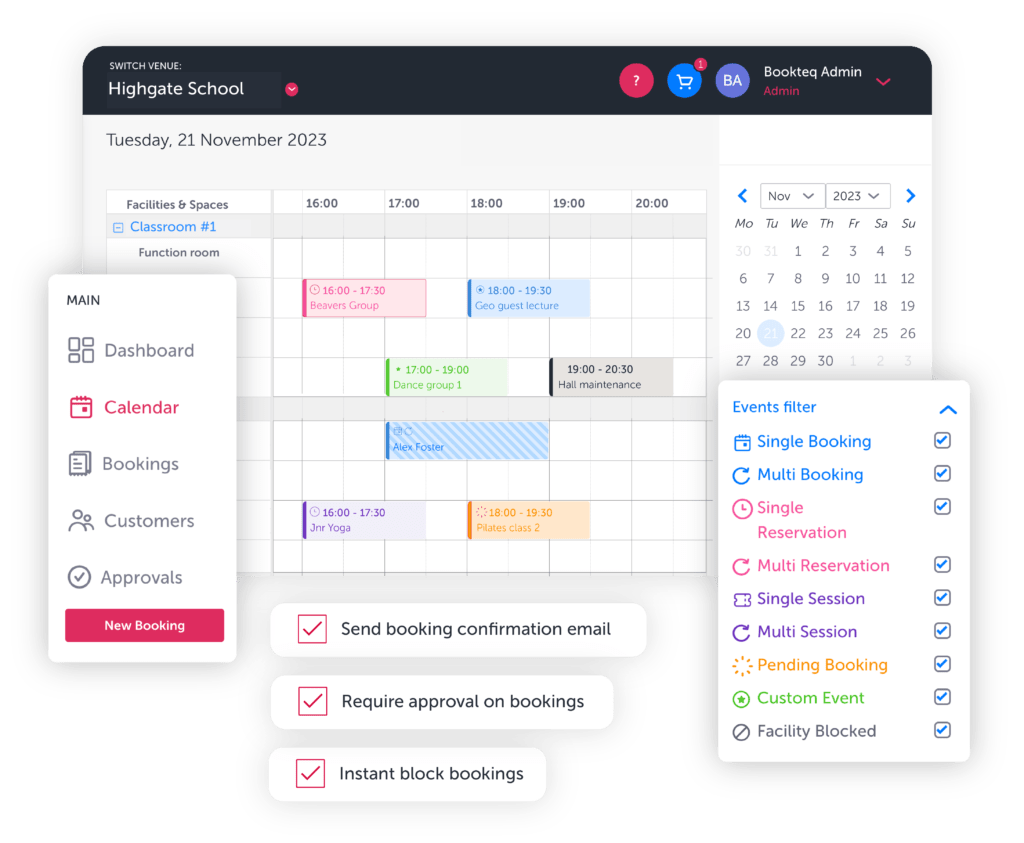 Highgate School's classroom booking software